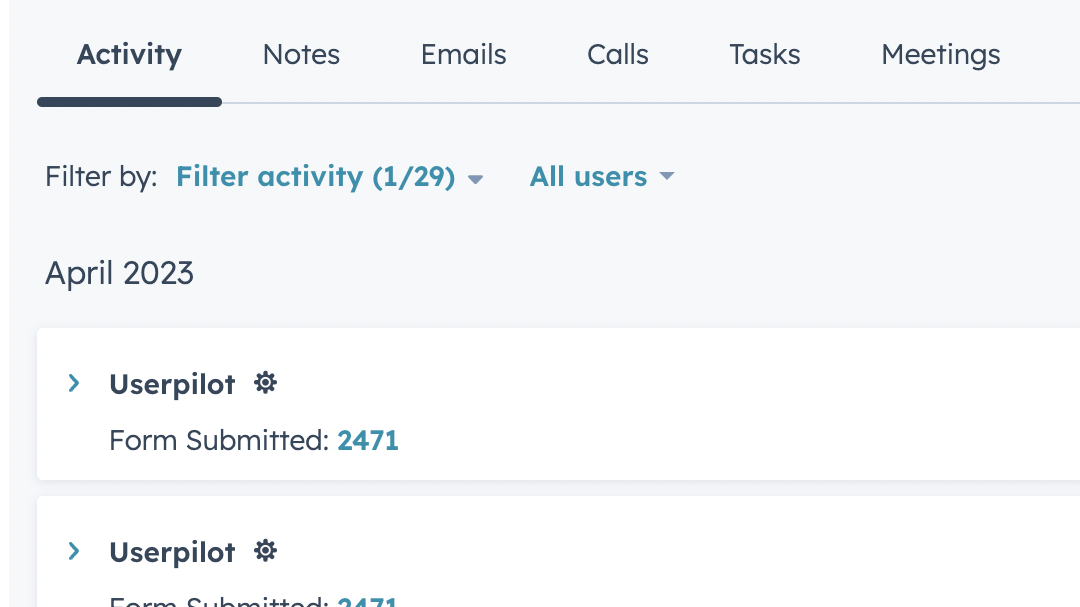 See user in-app activity data in HubSpot